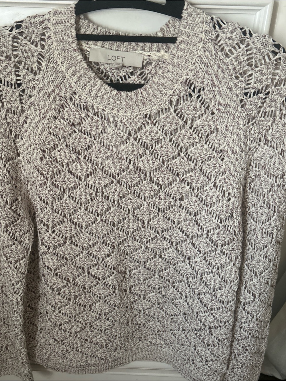 LOFT Cream Open-Weave Crewneck Sweater